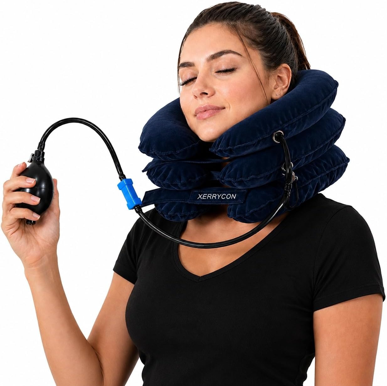 imgi_188_61wbSw9H7NL._AC_SL1254_ Inflatable Neck Stretcher for Neck Pain Relief, Cervical Traction Device with Hand Pump, 3-Layer Adjustable Neck Decompression Collar for Pinched Nerve, Stiff Neck & Tech Neck Support | Breathable Material - Image 1